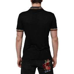 Black DG Silk Vneck Collared Men Polo T-shirt