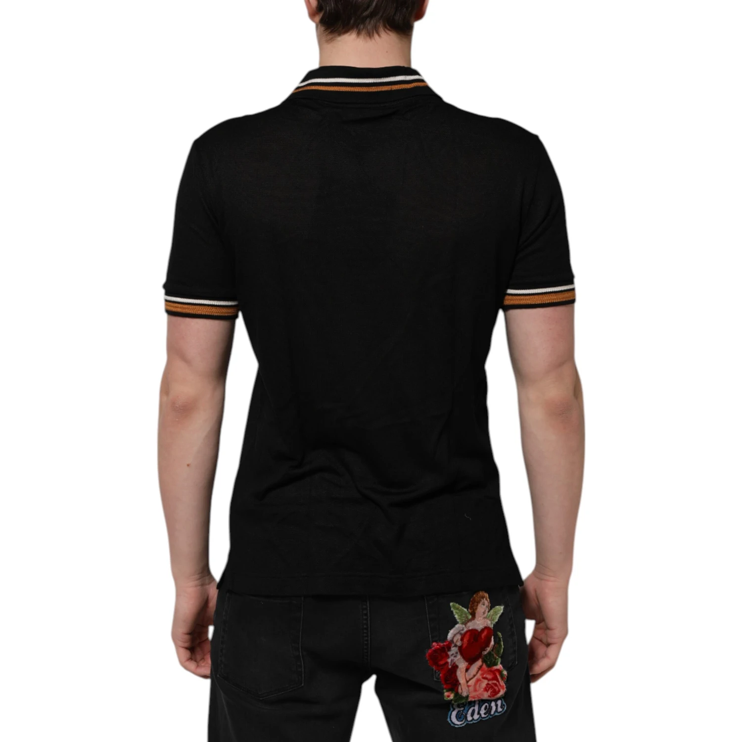 Black DG Silk Vneck Collared Men Polo T-shirt