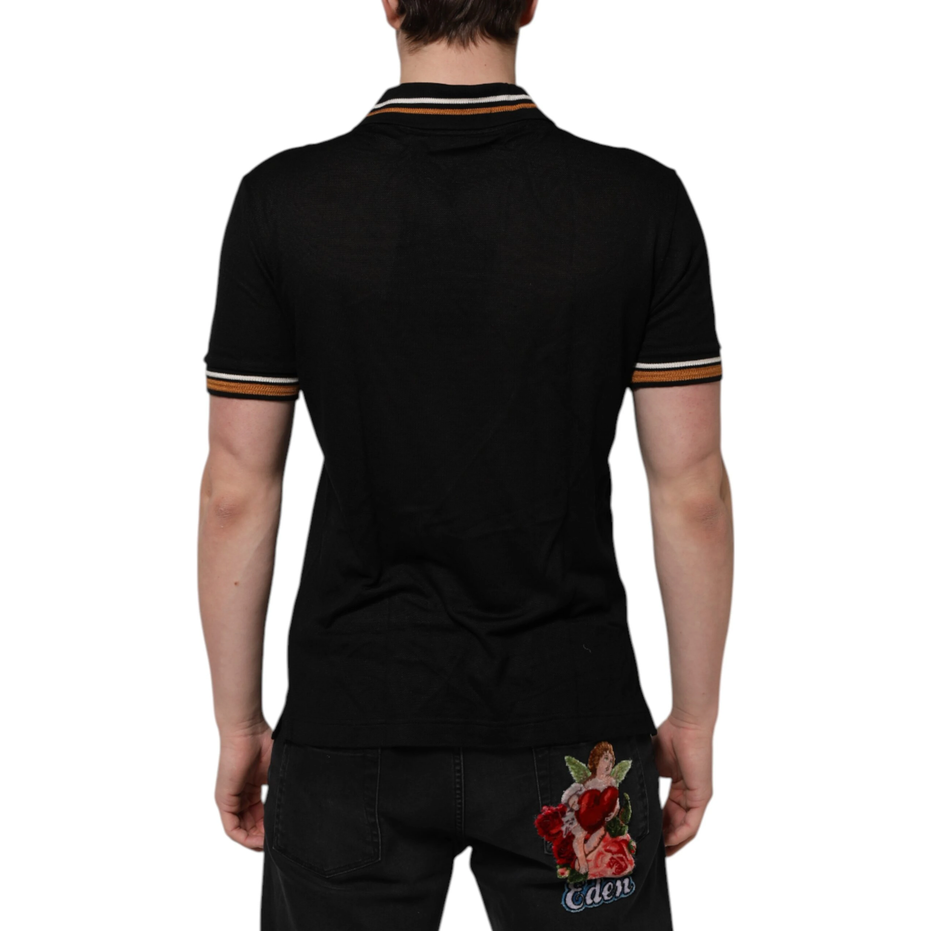 Black DG Silk Vneck Collared Men Polo T-shirt