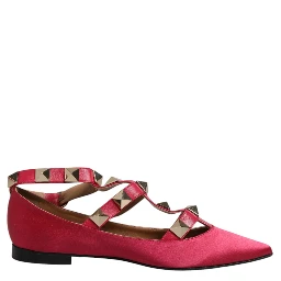 Red Gold Studded Pointed Toe Ballet Flats Shoes