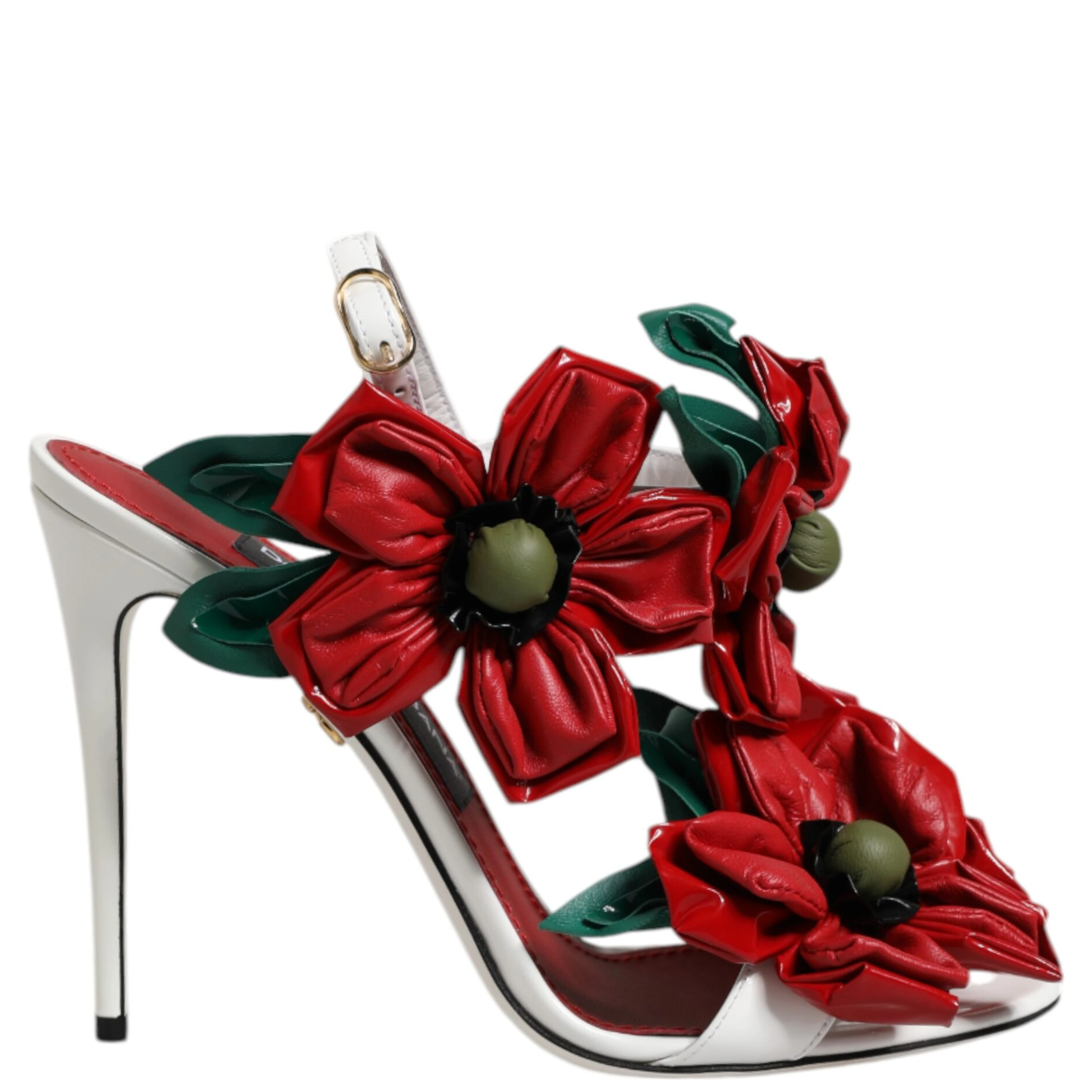 White Leather Floral Detailing Sandals Shoes