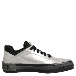 Silver Leather Lace Up Low Top Sneakers Shoes