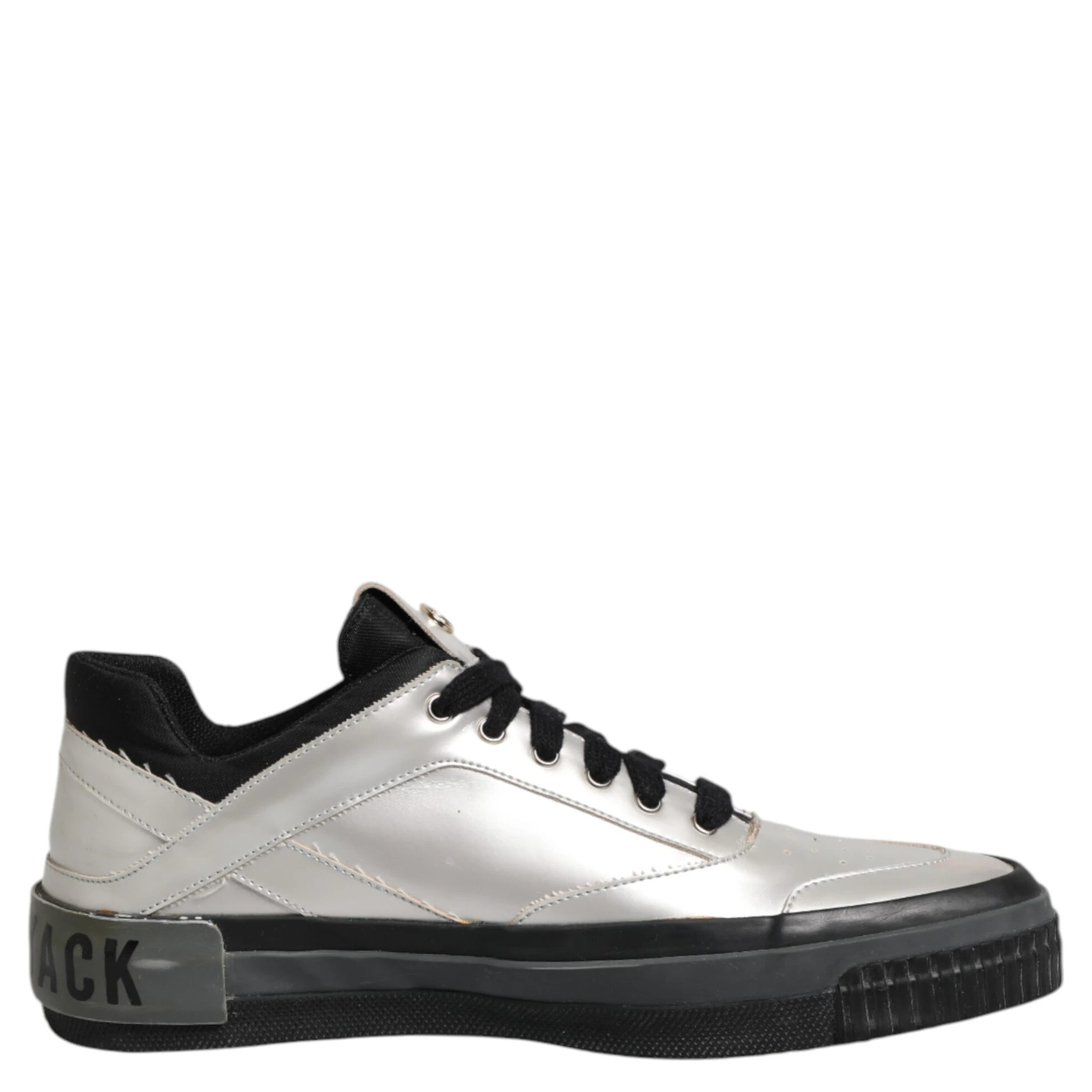 Silver Leather Lace Up Low Top Sneakers Shoes