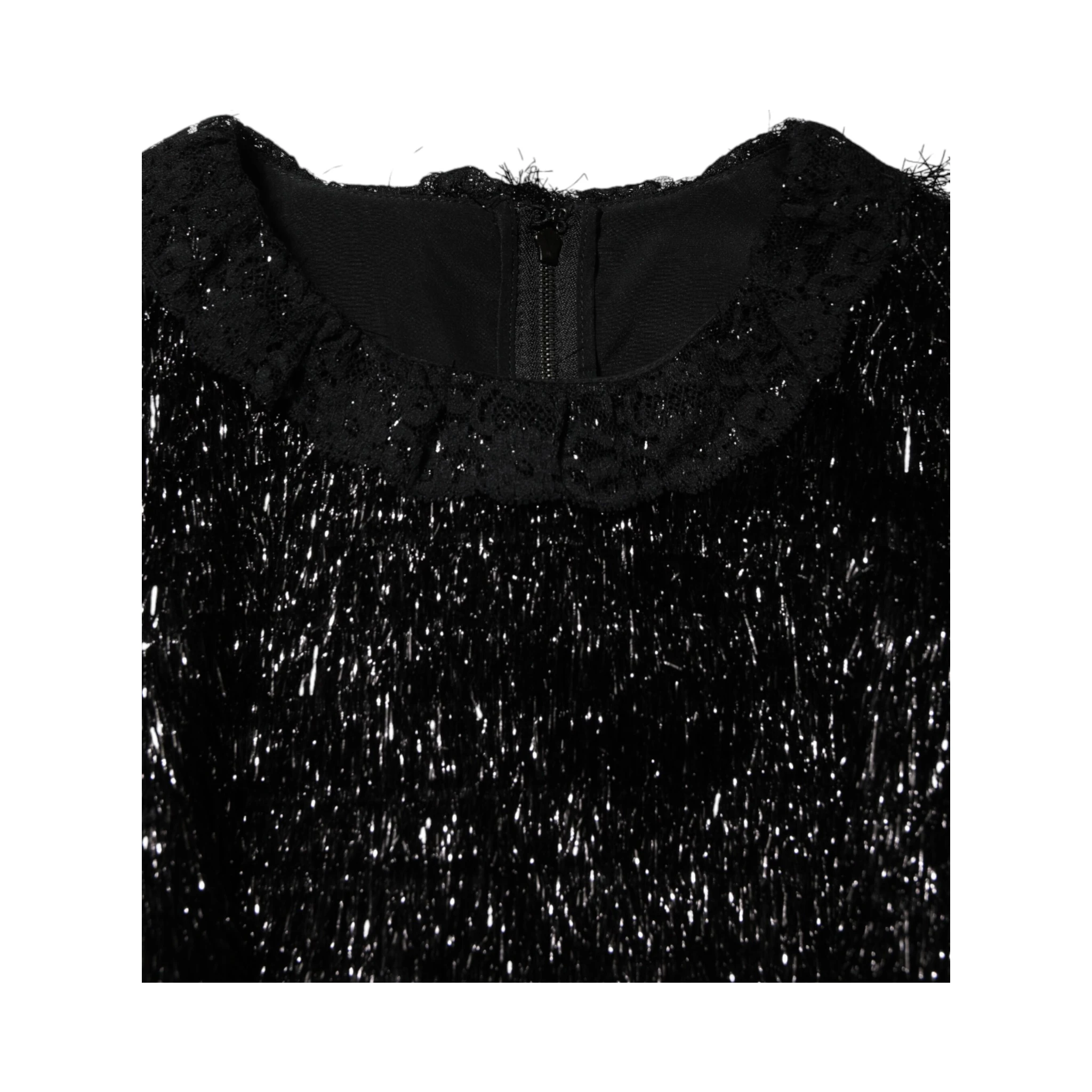 Metallic Black Polyester A-line Midi Dress