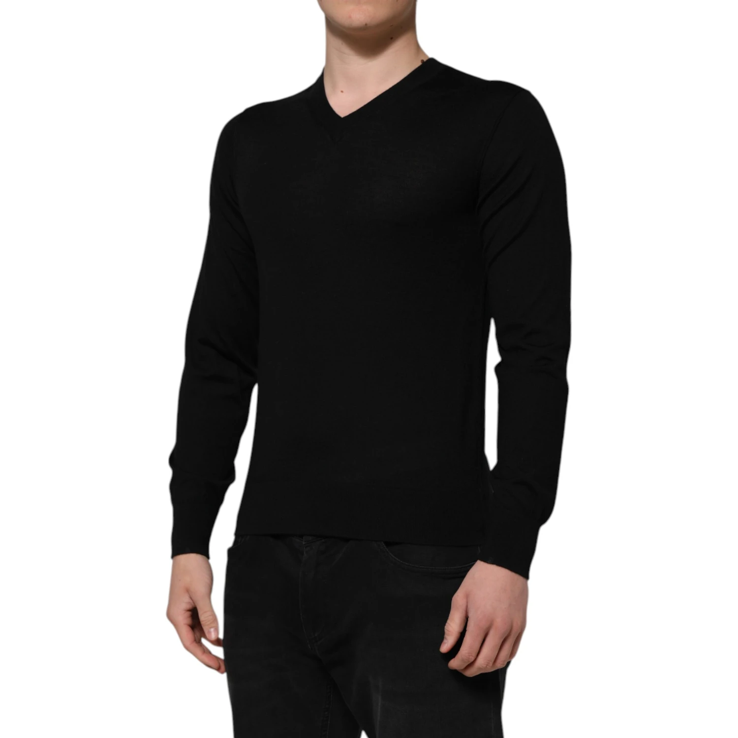 Black Cashmere V-Neck Long Sleeves T-shirt