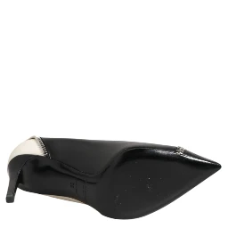 White Black Leather Pointed Toe Heels Shoes