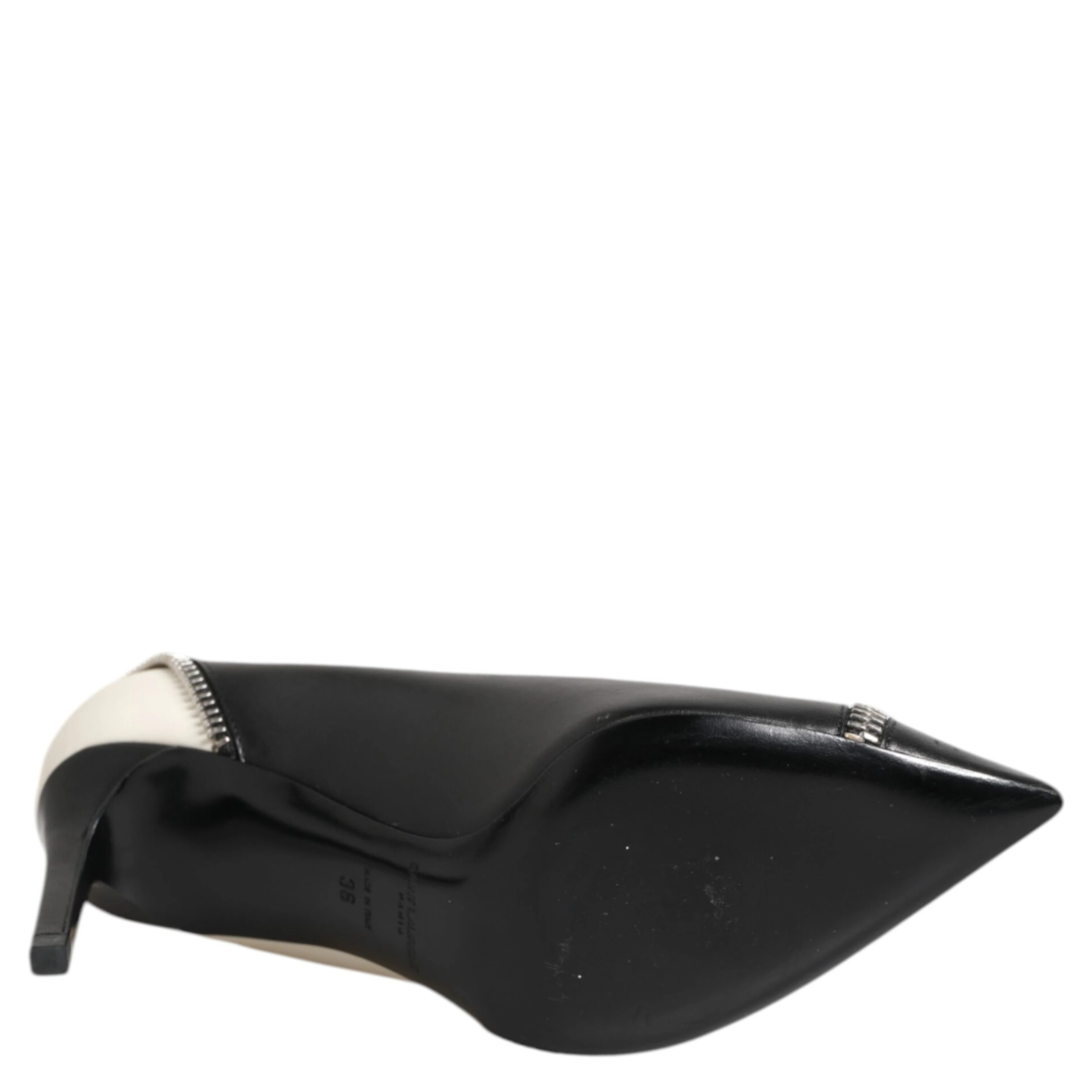 White Black Leather Pointed Toe Heels Shoes