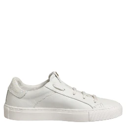 White Leather Low Top Lace Up Sneakers Shoes