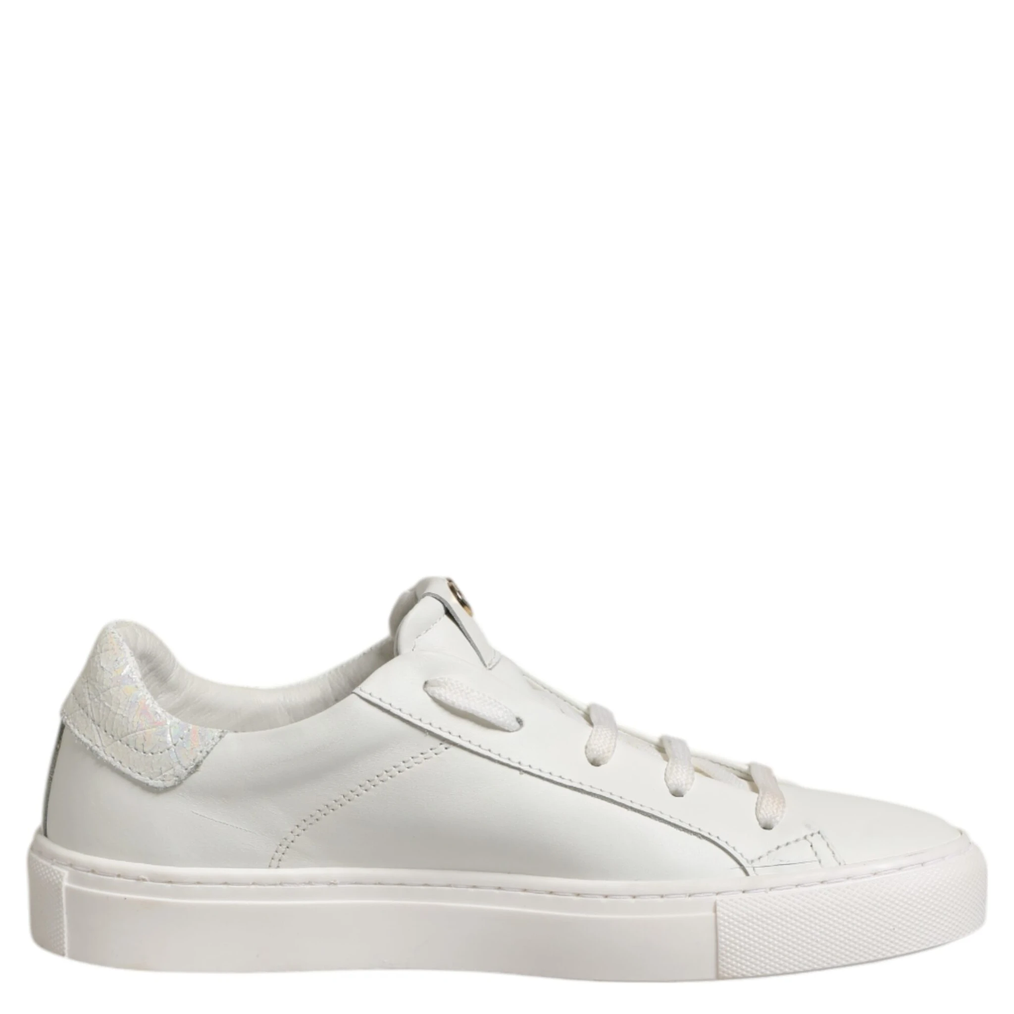 White Leather Low Top Lace Up Sneakers Shoes