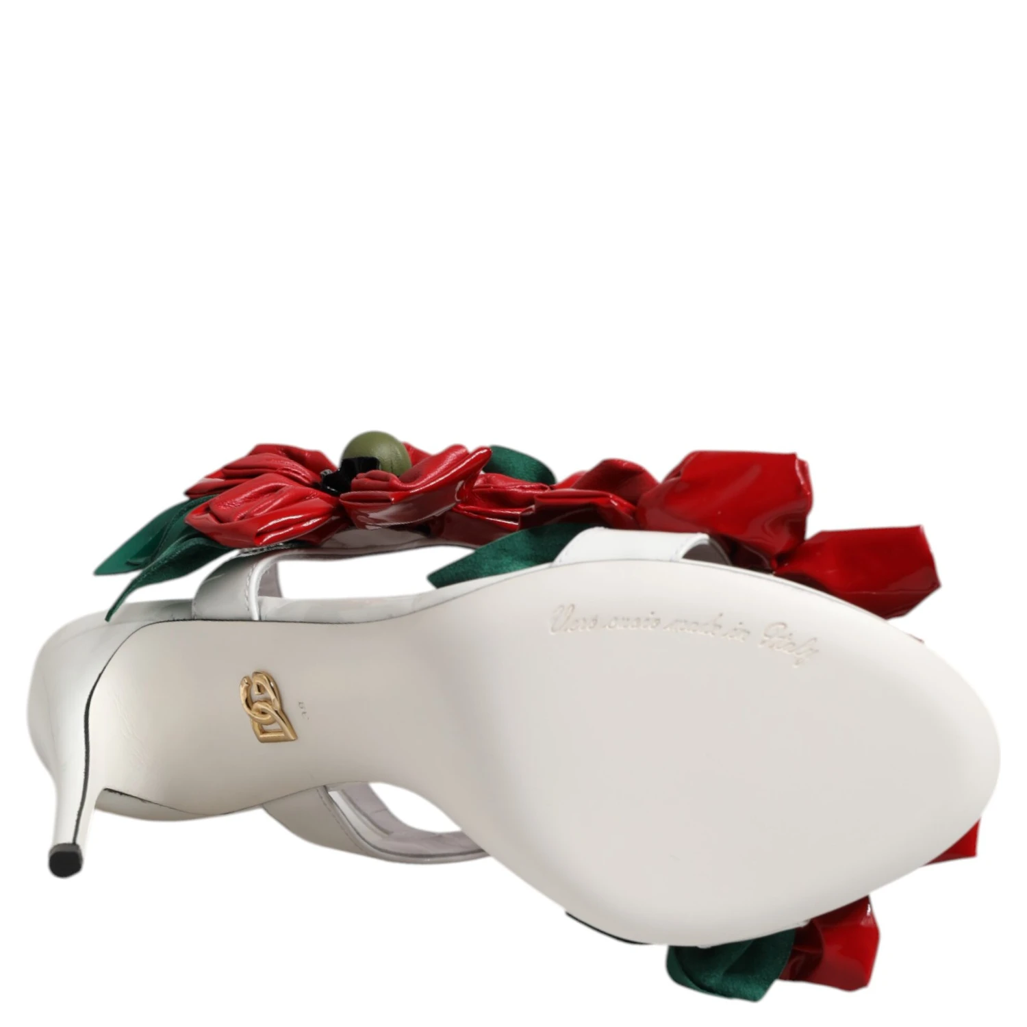 White Leather Floral Detailing Sandals Shoes