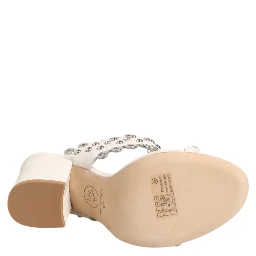 White Block Heeled Studded Quarter Strap Sandals Shoes