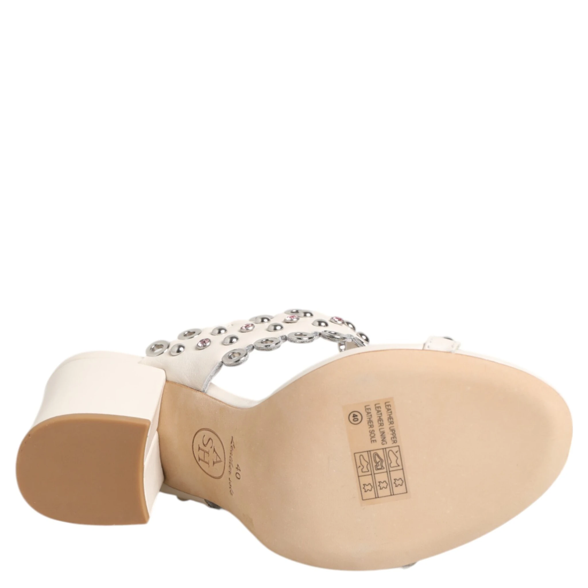 White Block Heeled Studded Quarter Strap Sandals Shoes