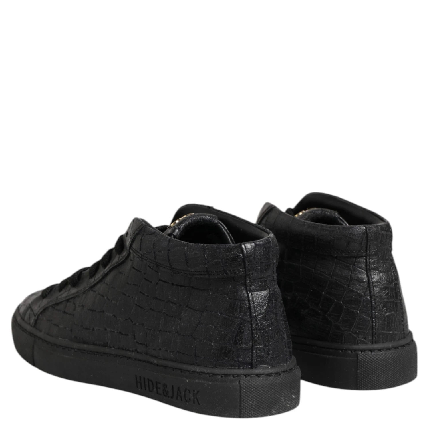Black Leather Lace Up Mid Top Sneakers Shoes