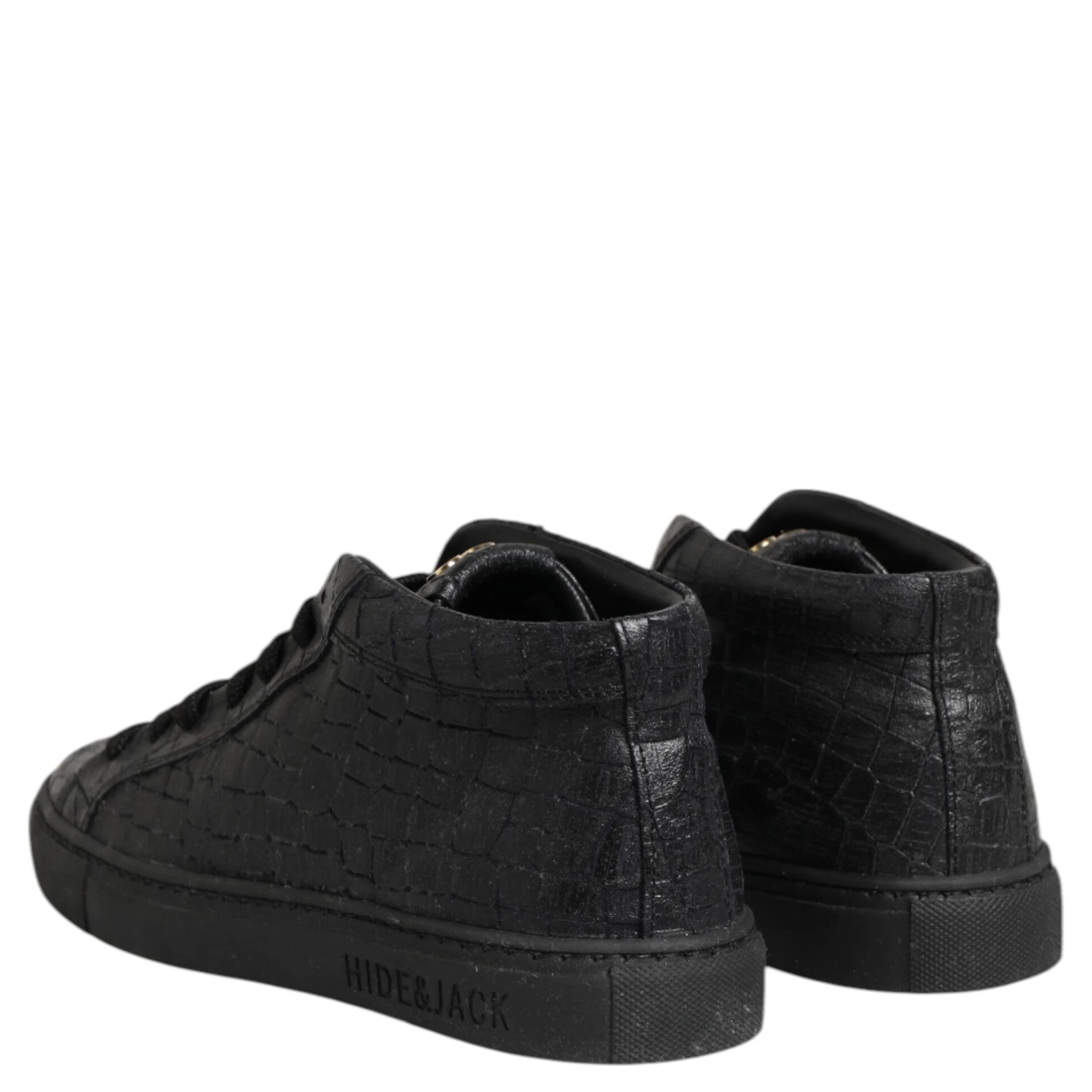 Black Leather Lace Up Mid Top Sneakers Shoes