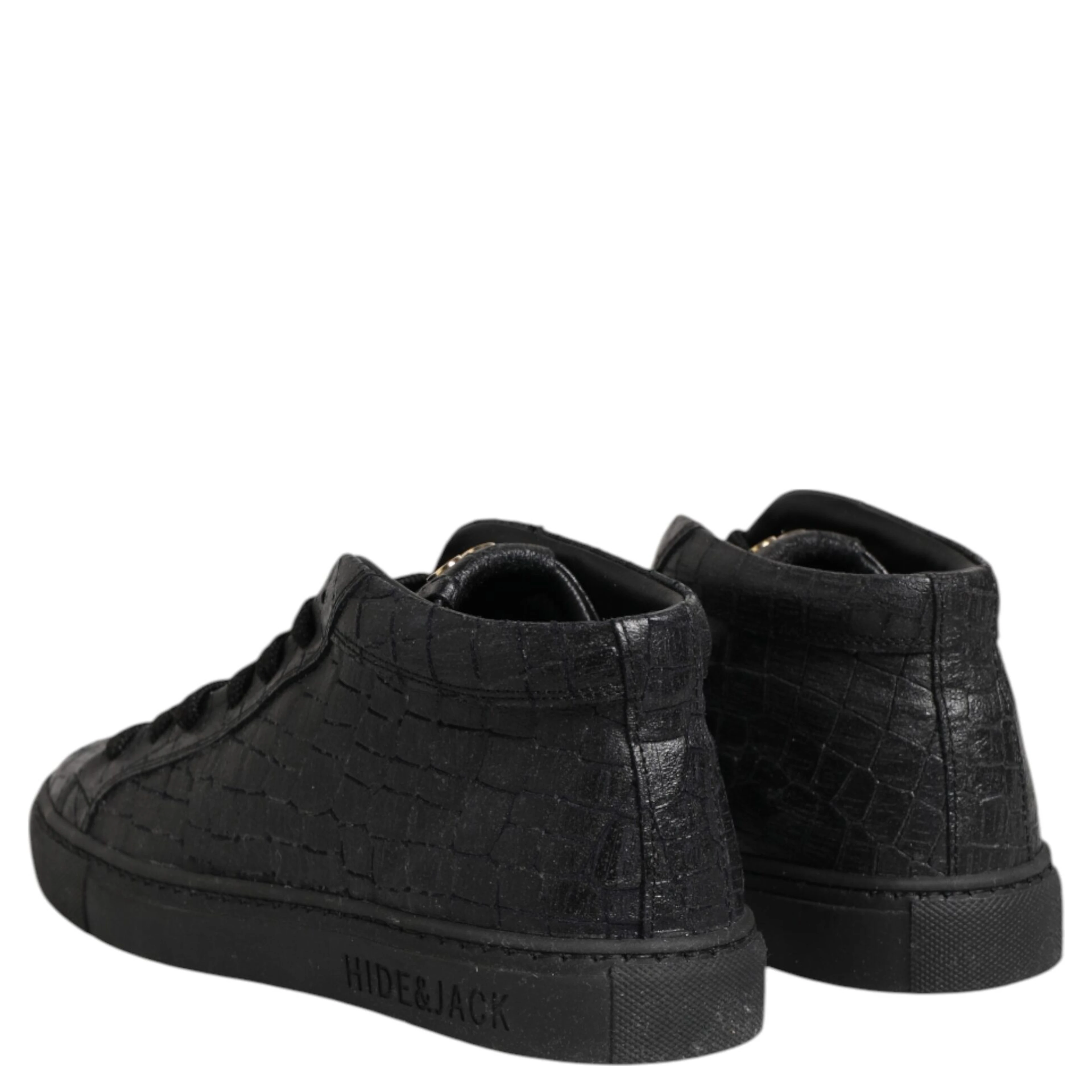 Black Leather Lace Up Mid Top Sneakers Shoes