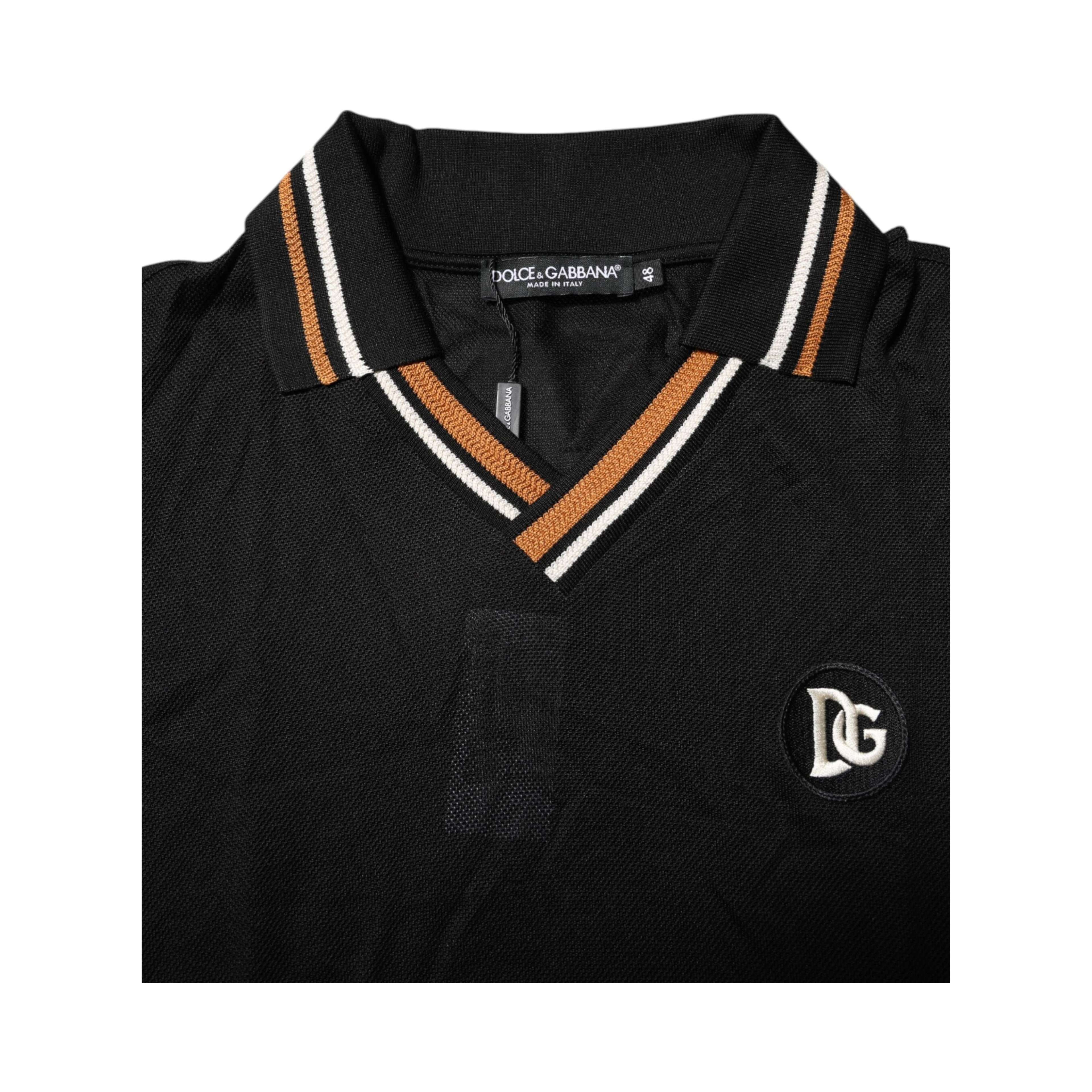 Black DG Silk Vneck Collared Men Polo T-shirt