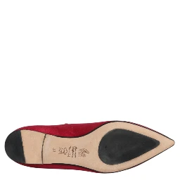 Red Gold Studded Pointed Toe Ballet Flats Shoes