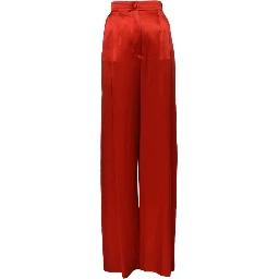 Red Satin High Waist Wide Leg Pants