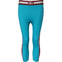 Blue Nylon Slim Fit Cropped Leggings Pants