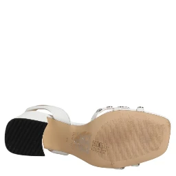 White Block Heeled Studded Wrap Strap Sandals Shoes
