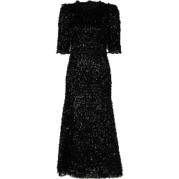 Metallic Black Polyester A-line Midi Dress