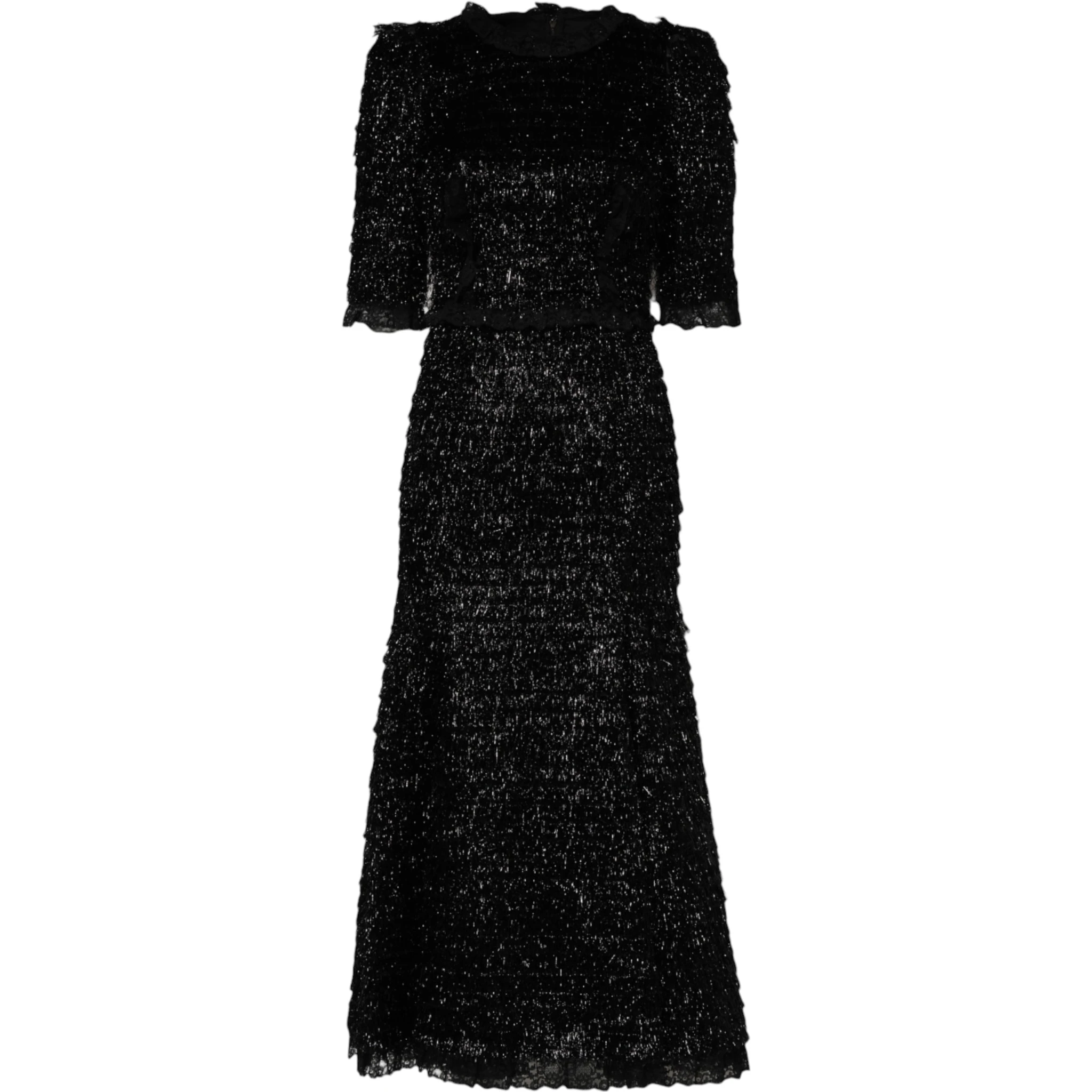 Metallic Black Polyester A-line Midi Dress