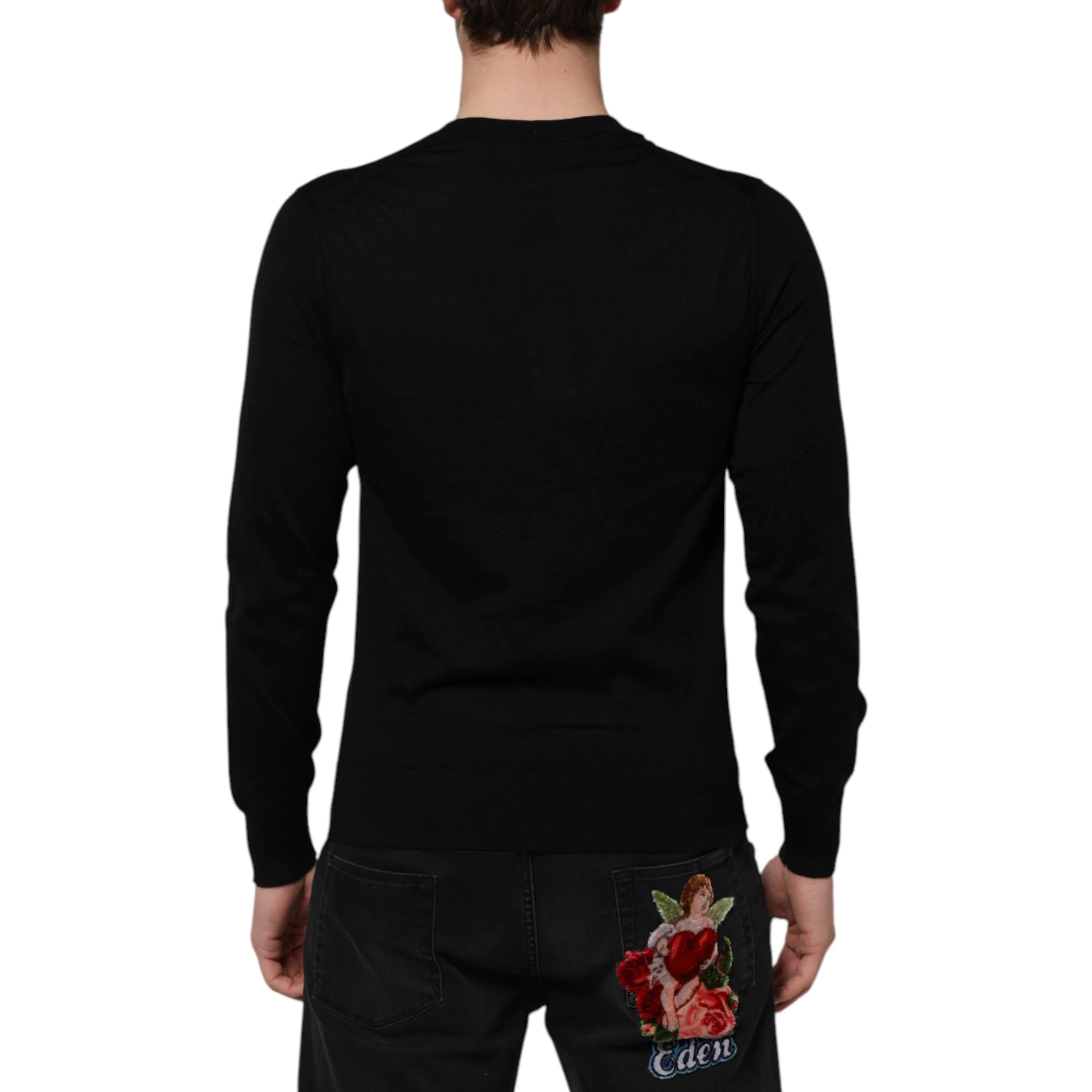 Black Cashmere V-Neck Long Sleeves T-shirt