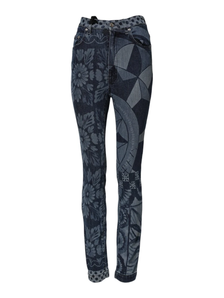 Blue Graphic Print Cotton Skinny Denim Jeans