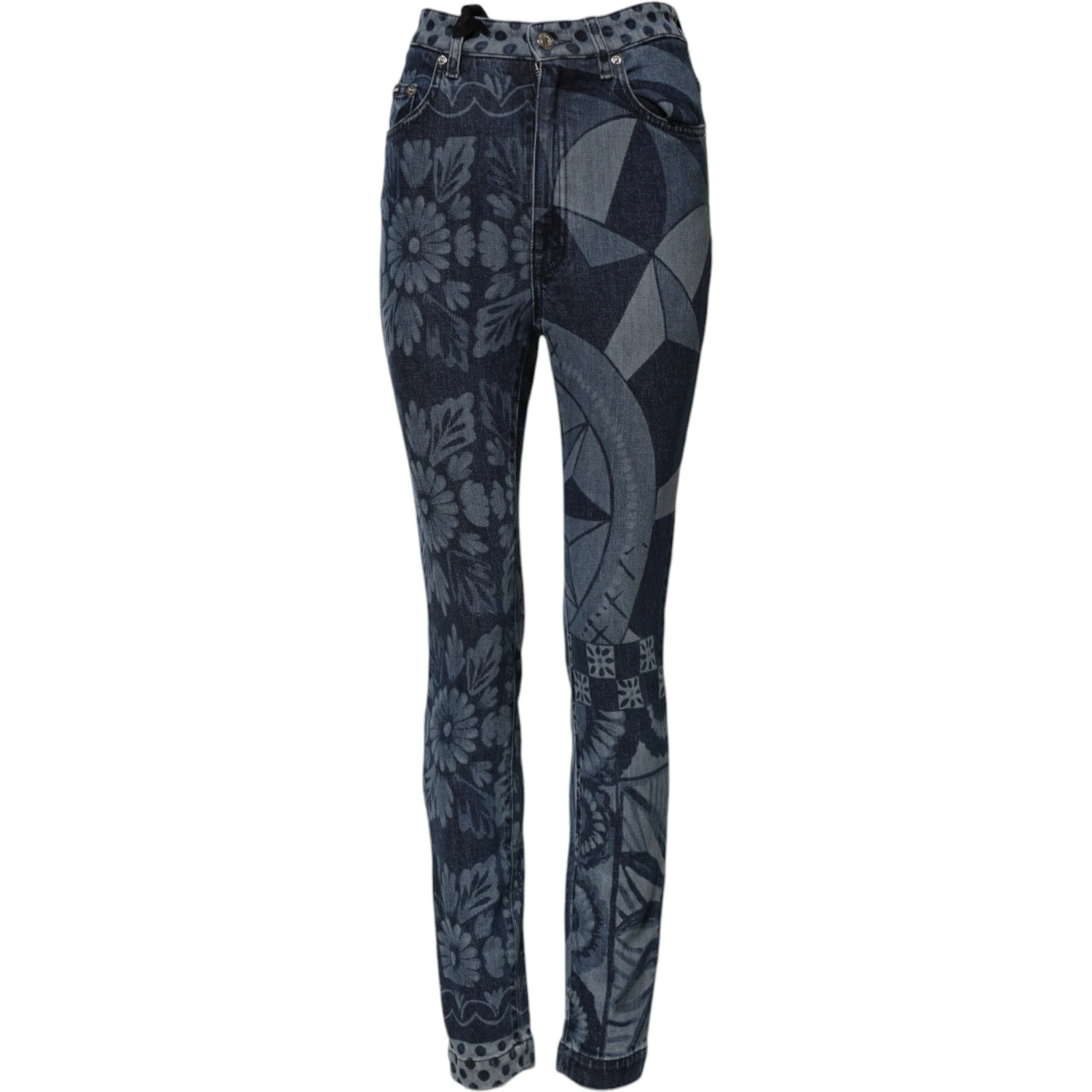 Blue Graphic Print Cotton Skinny Denim Jeans