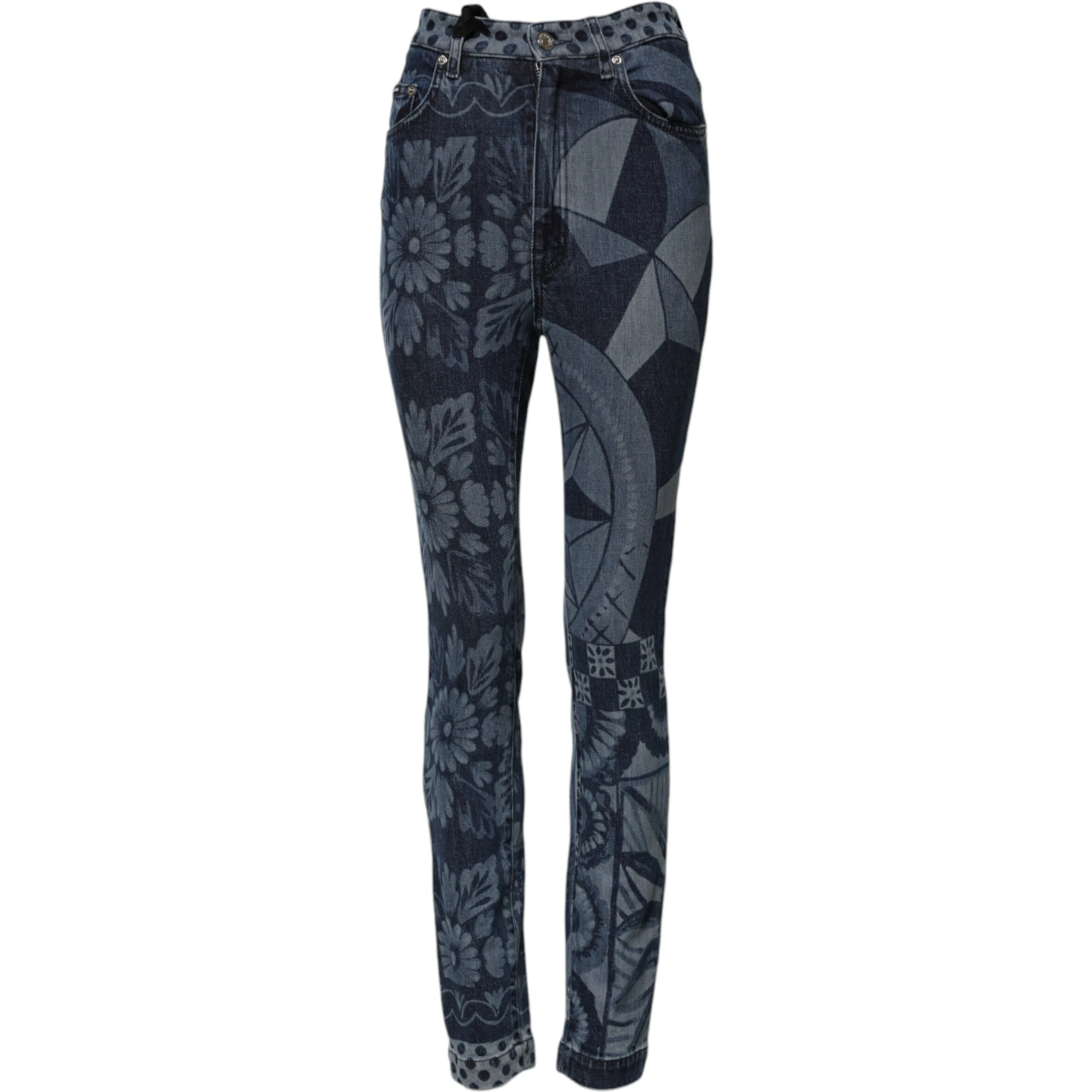 Blue Graphic Print Cotton Skinny Denim Jeans