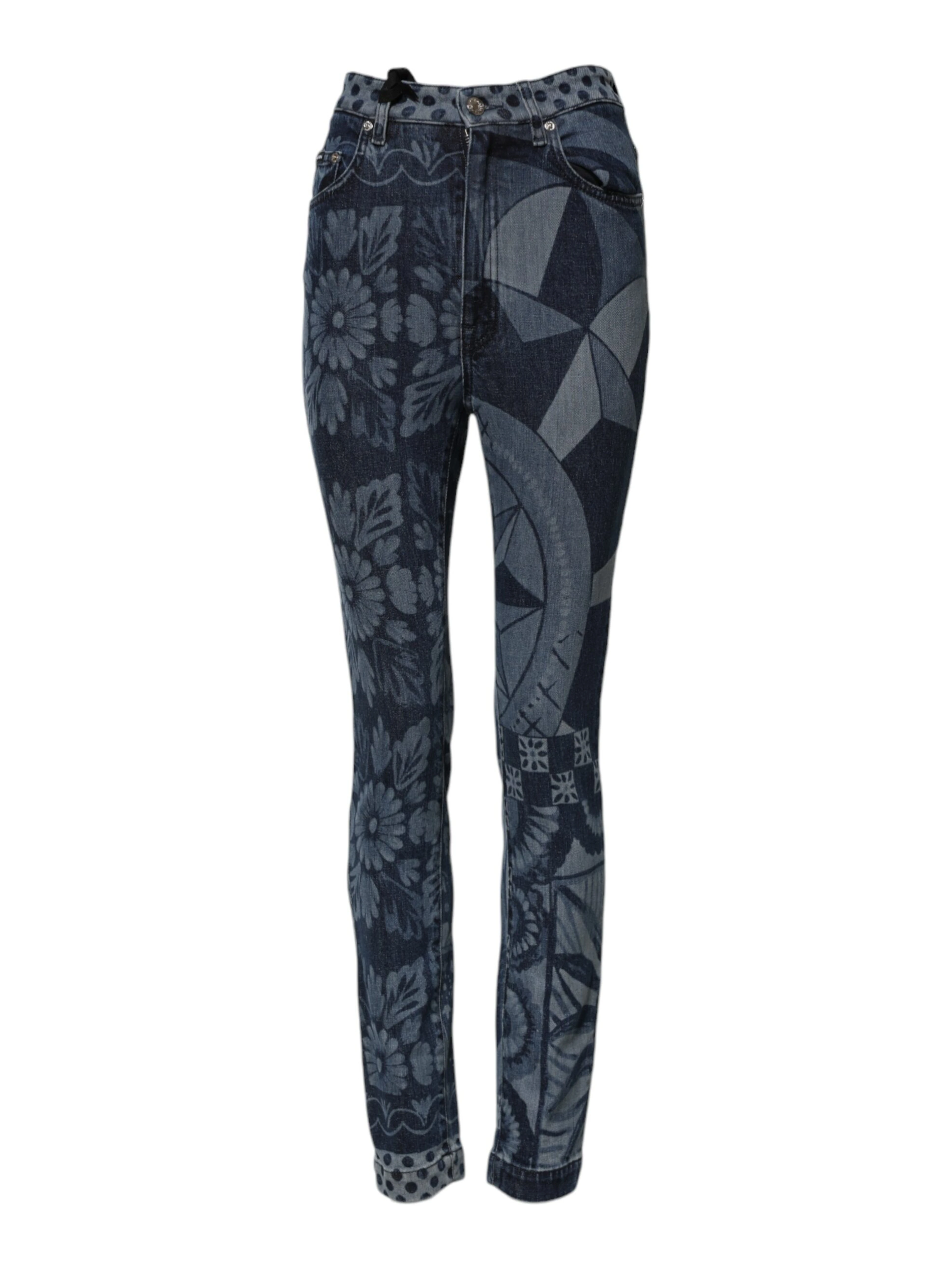 Blue Graphic Print Cotton Skinny Denim Jeans