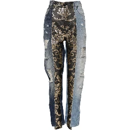 Multicolor Patchwork Tapered Denim Jeans