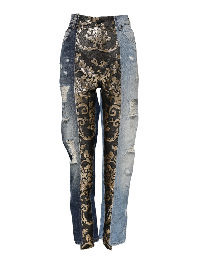 Multicolor Patchwork Tapered Denim Jeans