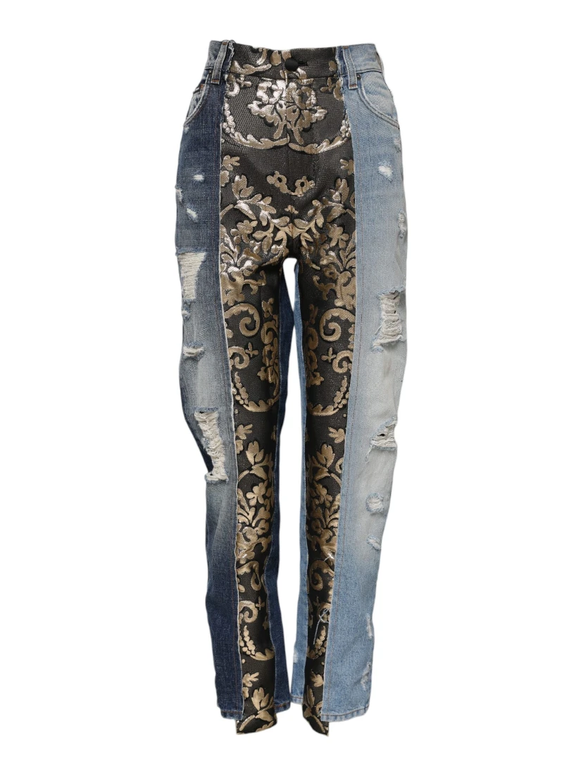 Multicolor Patchwork Tapered Denim Jeans