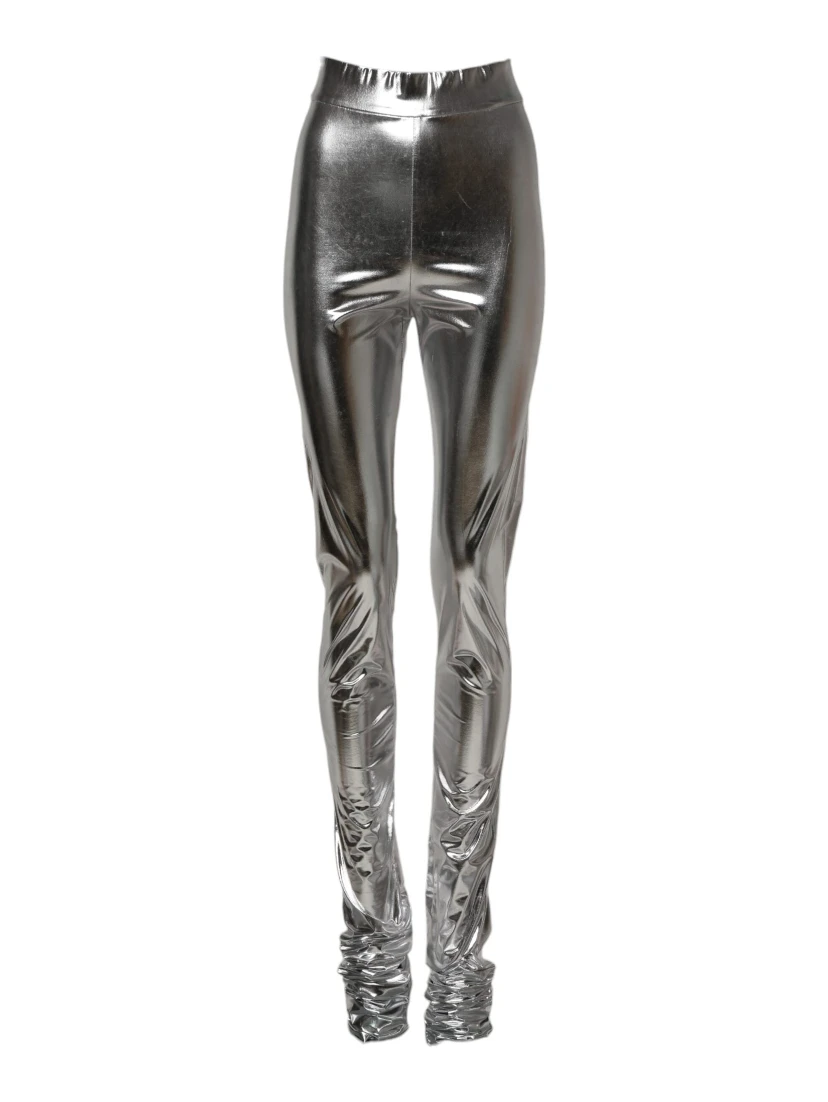 Metallic Silver Polyester Slim Fit Leggings Pants