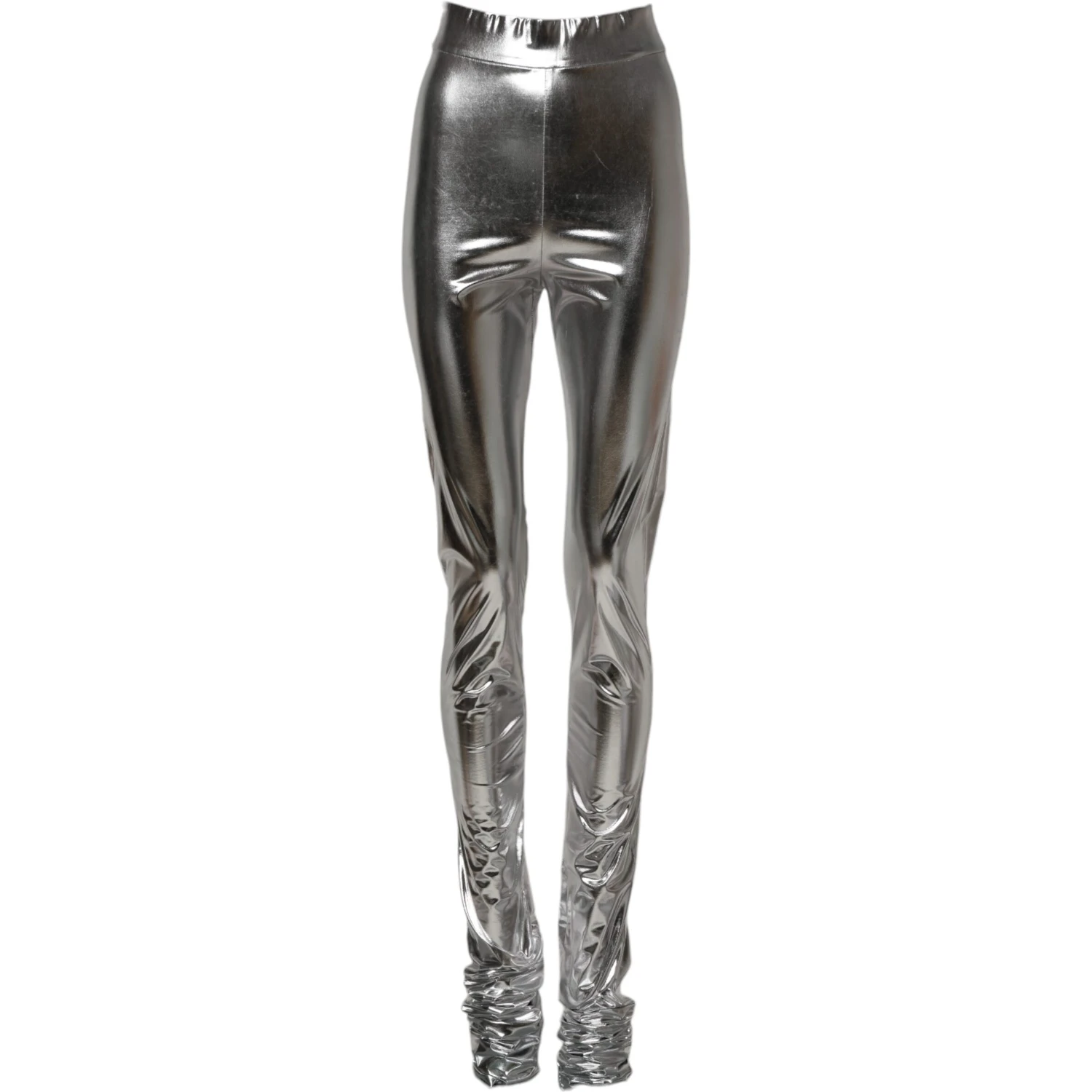 Metallic Silver Polyester Slim Fit Leggings Pants