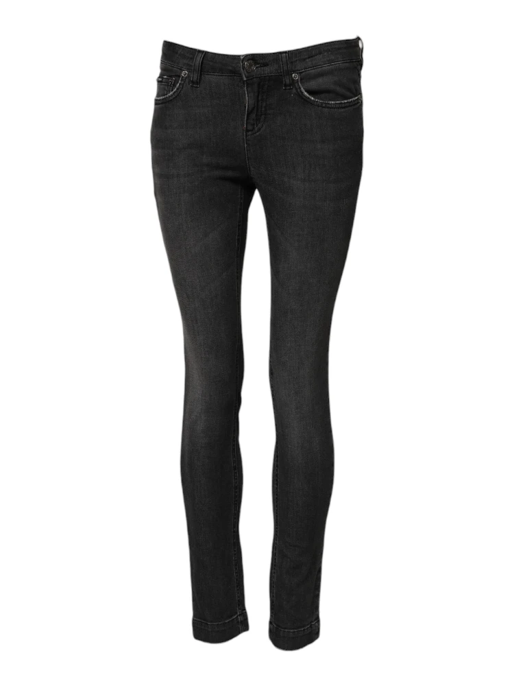 Black Cotton Low Waist Skinny Denim Jeans