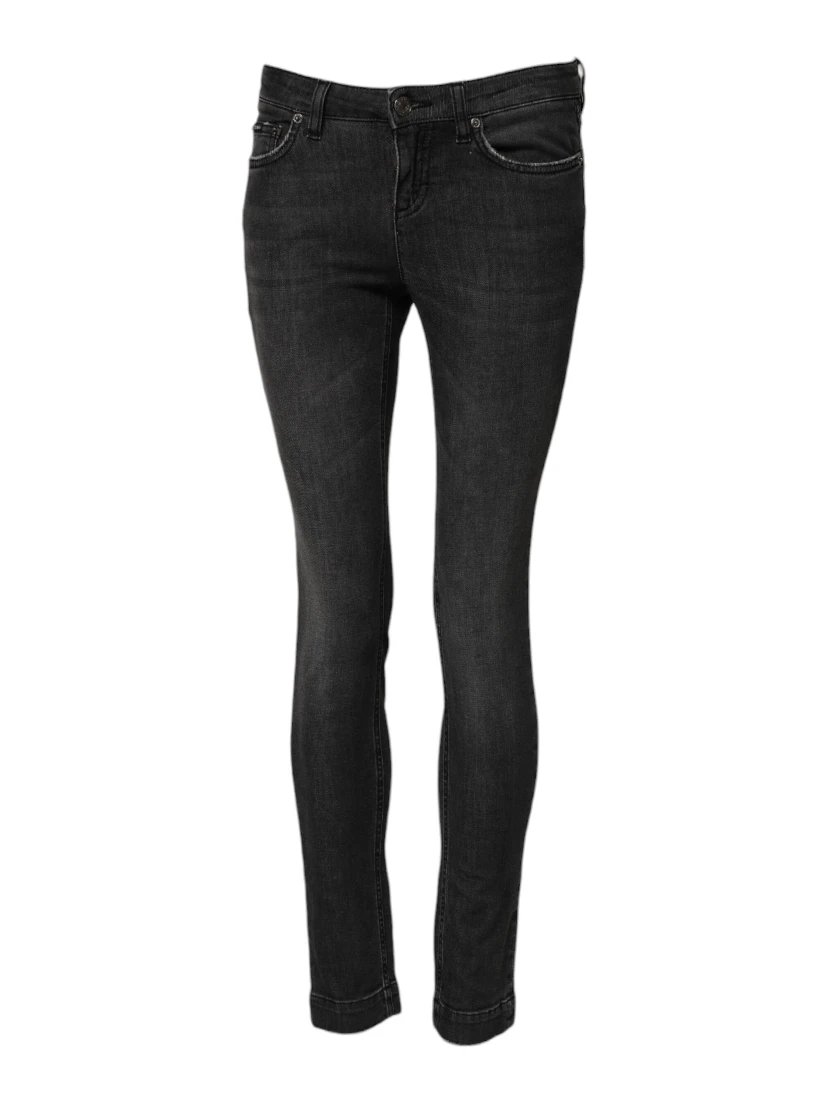 Black Cotton Low Waist Skinny Denim Jeans