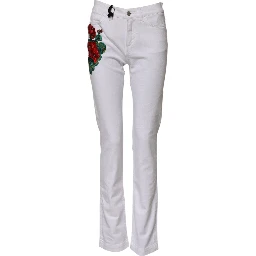 White Floral Embroidery GIRLY Denim Jeans