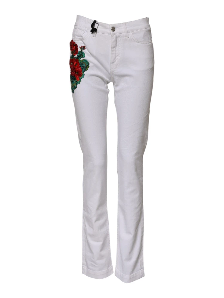 White Floral Embroidery GIRLY Denim Jeans