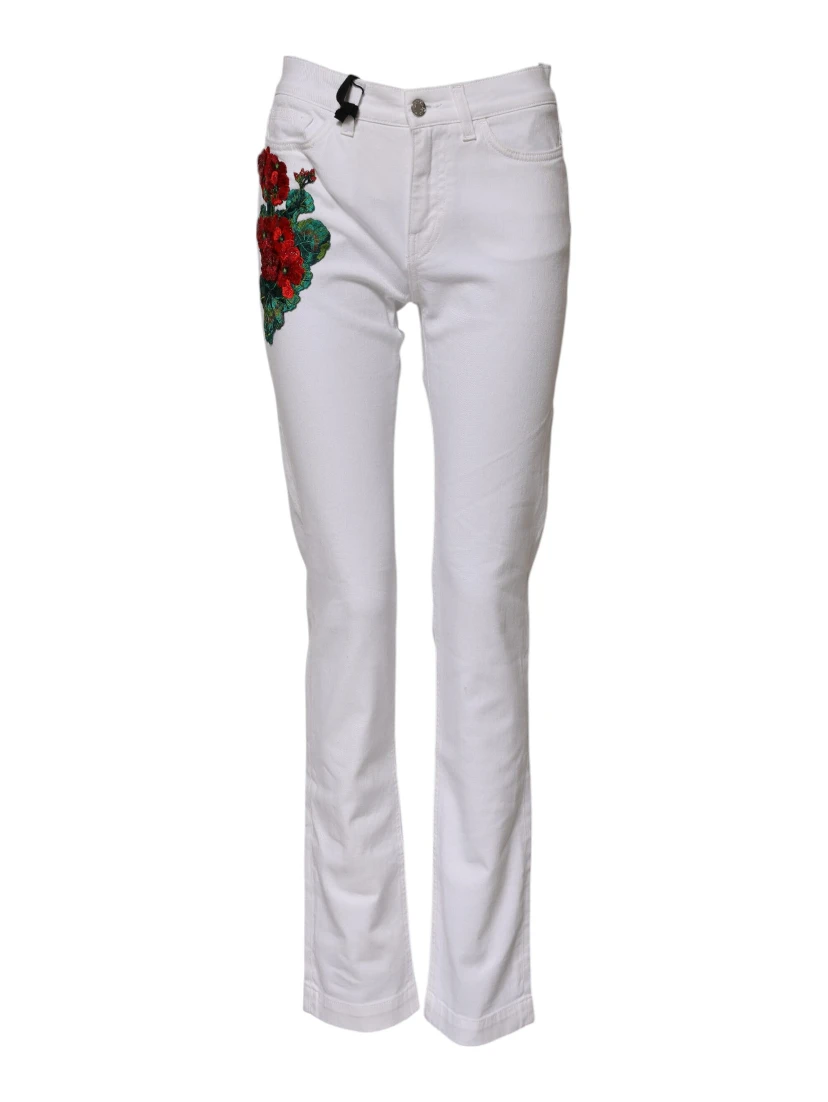 White Floral Embroidery GIRLY Denim Jeans