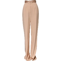 Beige Polyester Mid Waist Tapered Pants
