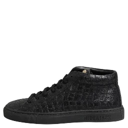 Black Leather Lace Up Mid Top Sneakers Shoes