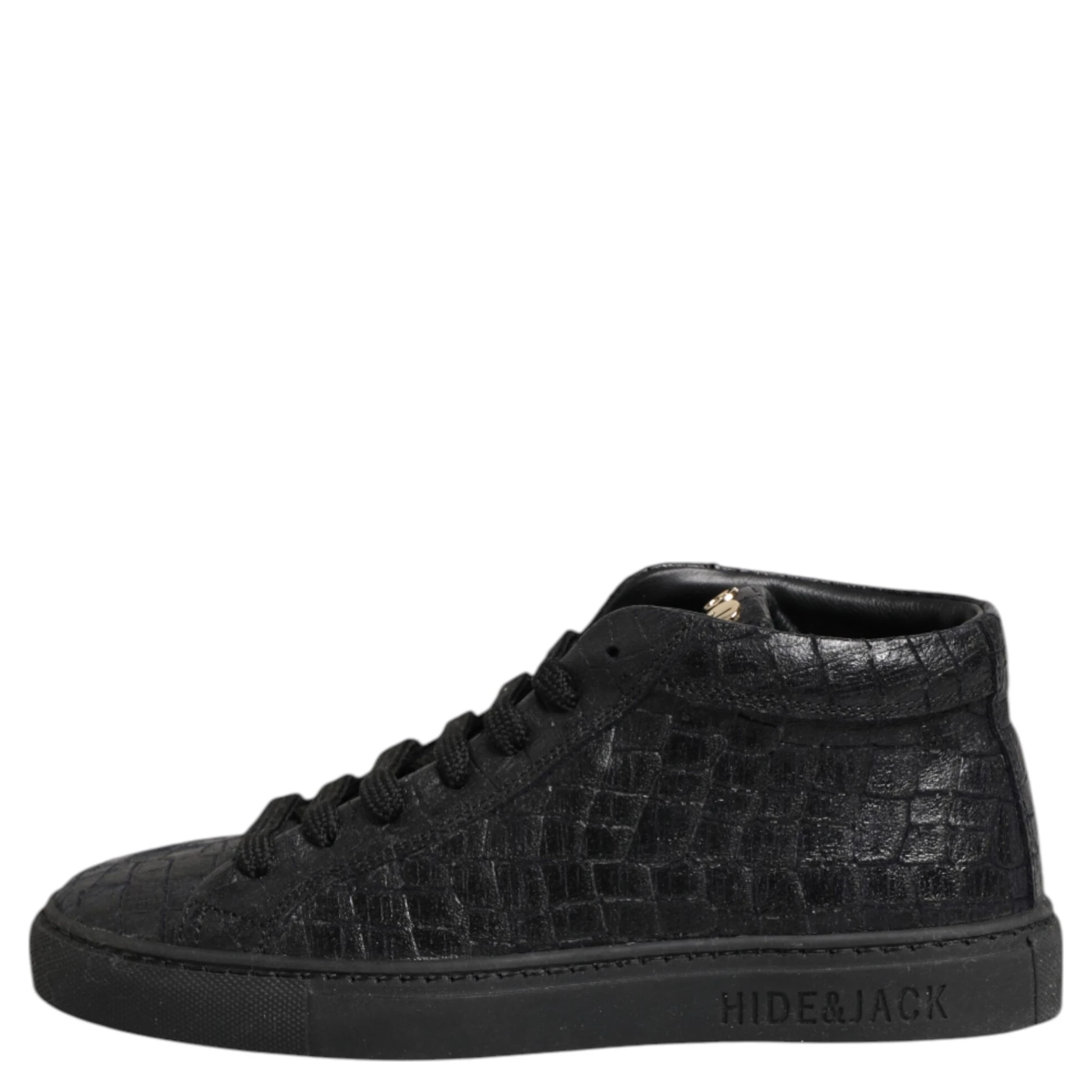 Black Leather Lace Up Mid Top Sneakers Shoes