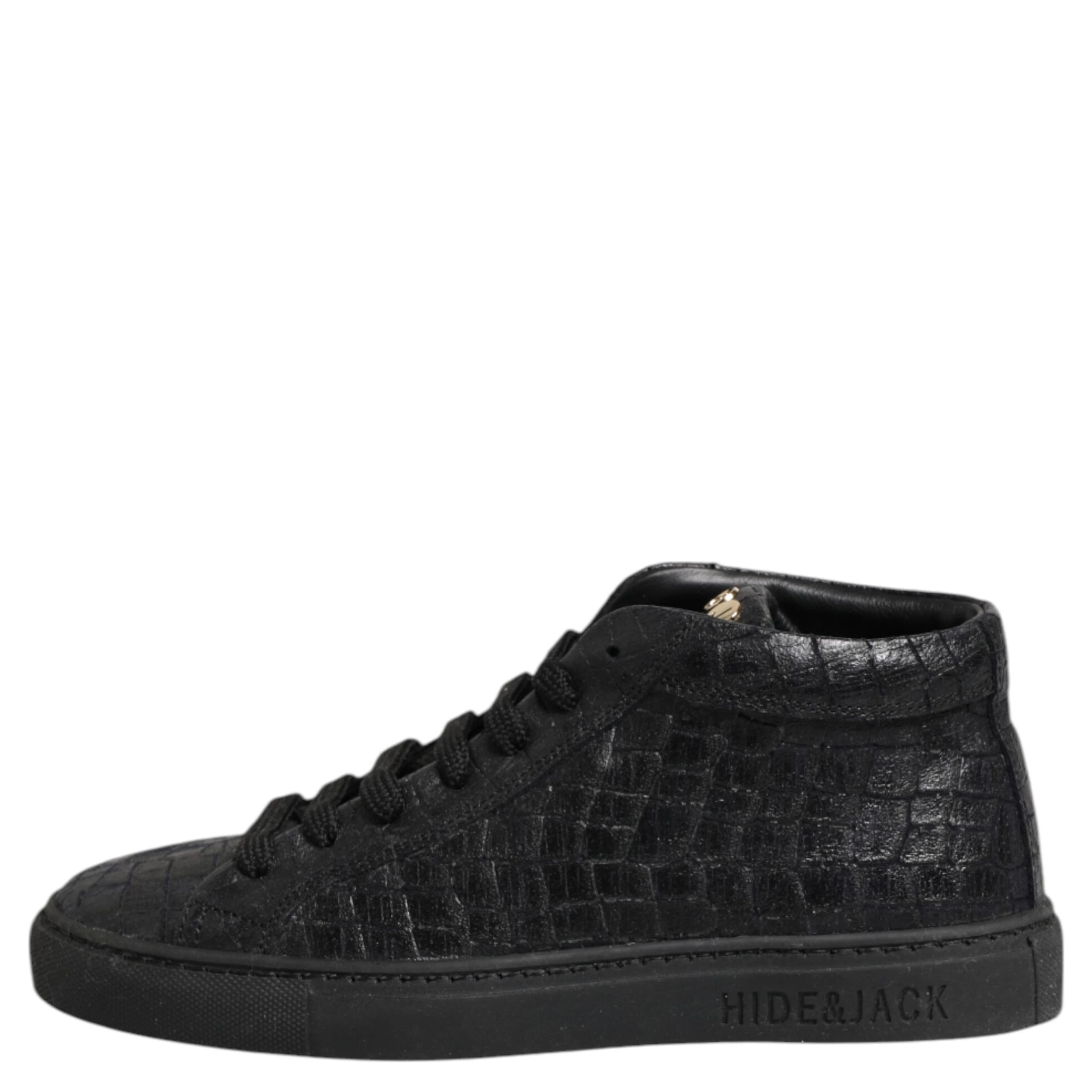 Black Leather Lace Up Mid Top Sneakers Shoes