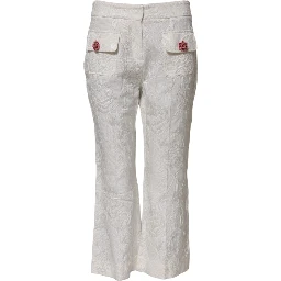 White Cotton Floral Jacquard Pants