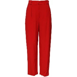 Red Viscose High Waist Tapered Pants