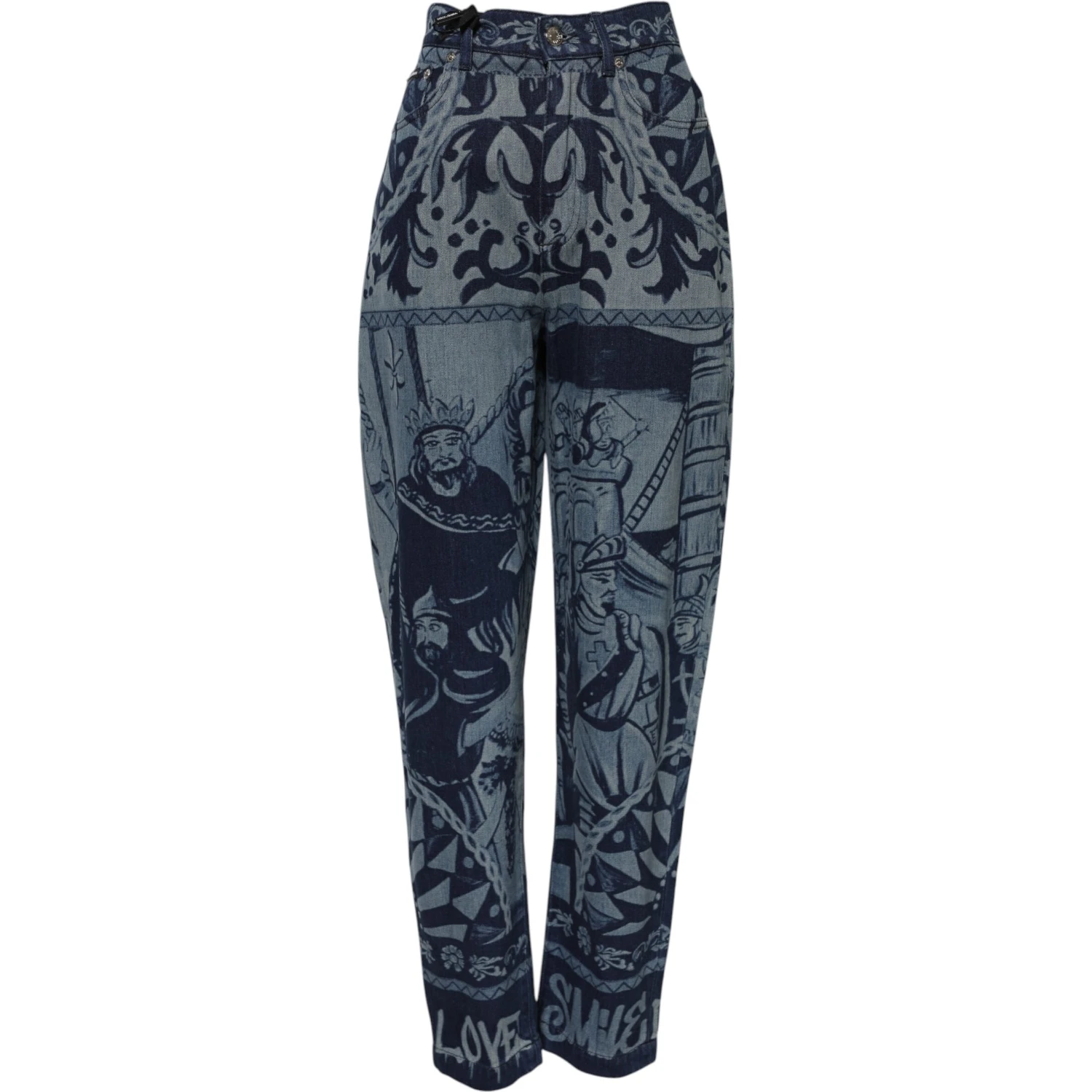 Blue Graphic Print Tapered Denim Jeans