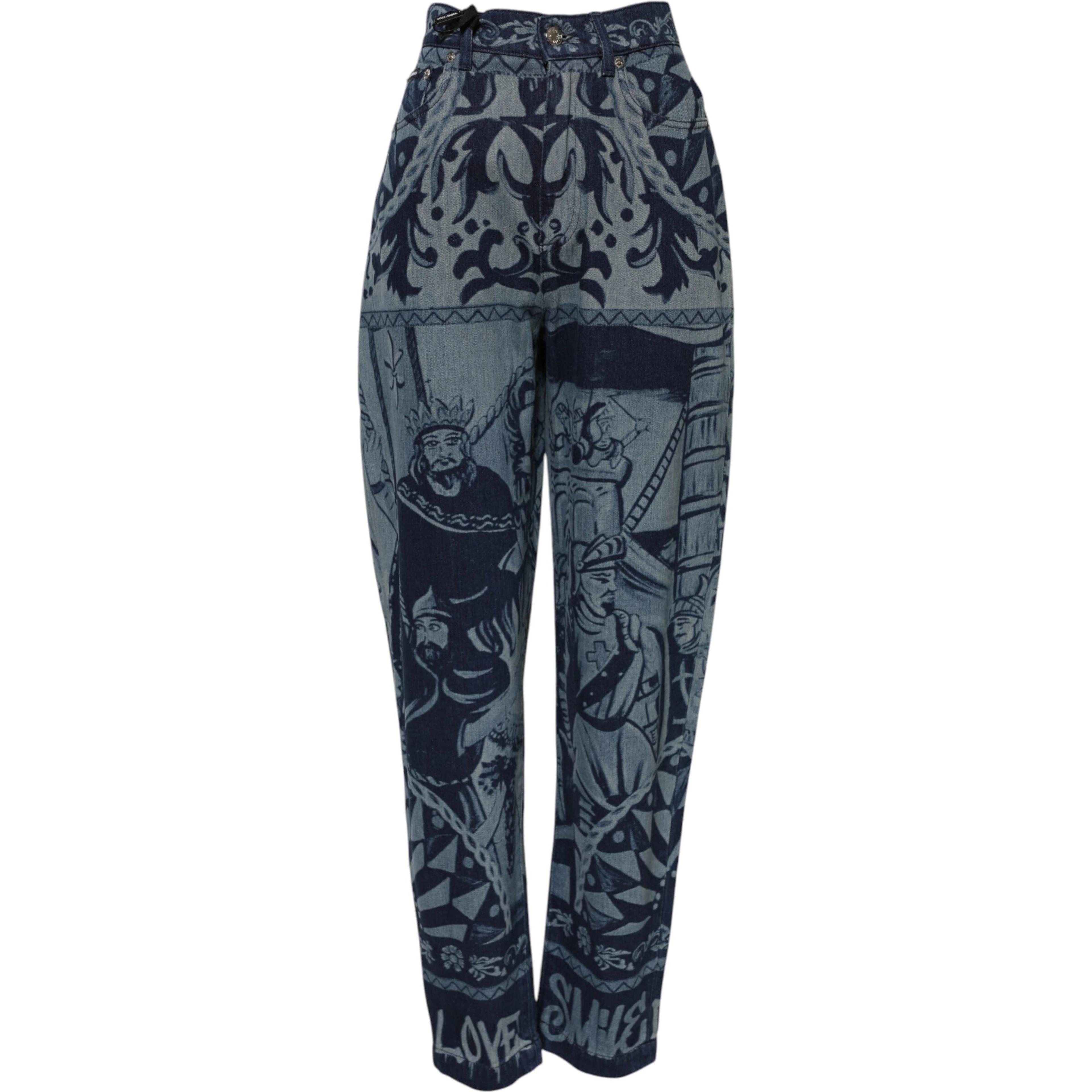 Blue Graphic Print Tapered Denim Jeans