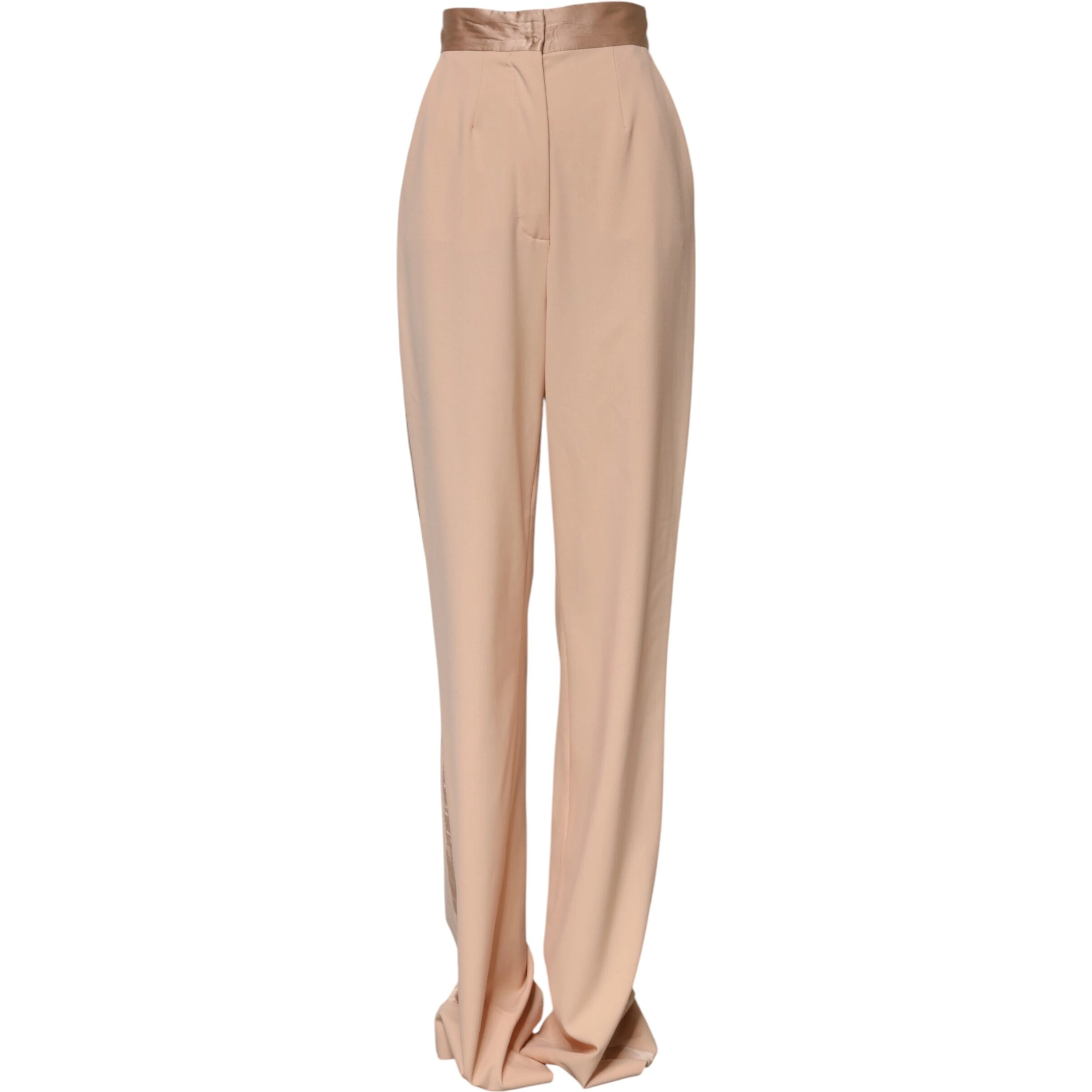 Beige Polyester Mid Waist Tapered Pants